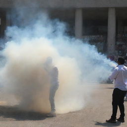 An image detailing the release of tear gas.