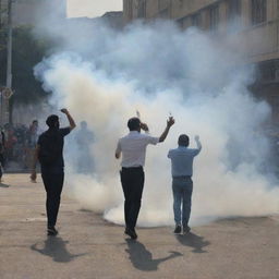 An image detailing the release of tear gas.