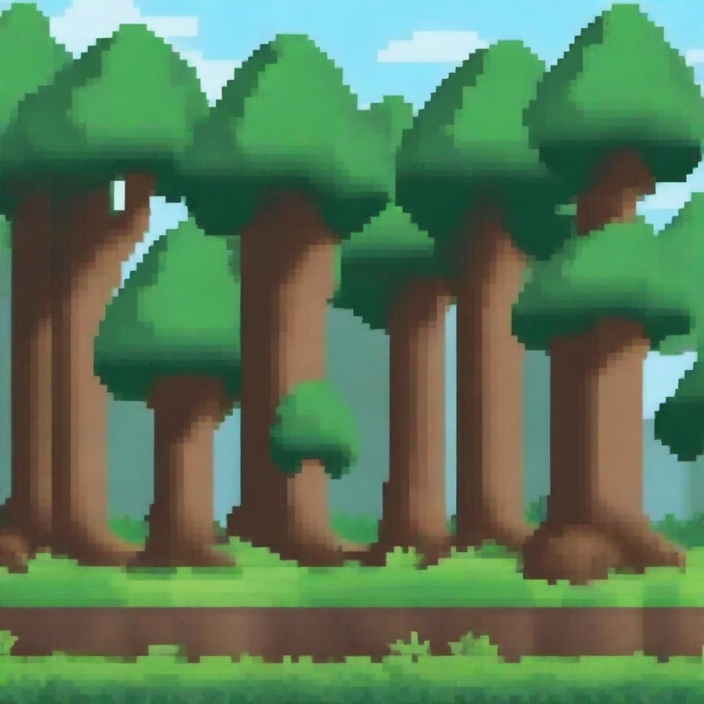 Create a pixel art image of a forest from an inside perspective, detailed in the style of the first Mario game.