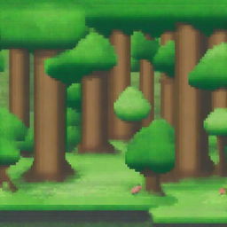 Create a pixel art image of a forest from an inside perspective, detailed in the style of the first Mario game.