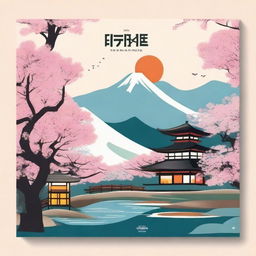 Design a beginner level Japanese language book cover featuring Shinjuku crossroads, sushi, sakura blossoms, Mt