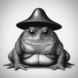 A black and white Japanese style illustration showcasing a one-eyed samurai toad to create a sleek, unique and dramatic image.