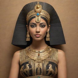 An elegant portrayal of a user as an Egyptian goddess, using traditional Egyptian iconography and symbols. Gowned in rich fabrics, crowned with a regal headdress, and adorned with intricate golden jewelry.