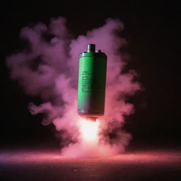 A tear gas canister soaring through air against a background consisting of radiant fluorescent patterns