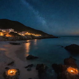 "Nuestro Mar de Fueguitos": A night landscape sparkling with stars and tiny, intensely glowing fires