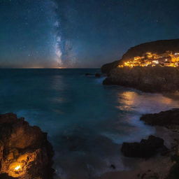 "Nuestro Mar de Fueguitos": A night landscape sparkling with stars and tiny, intensely glowing fires