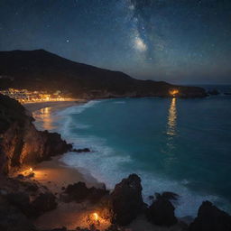 "Nuestro Mar de Fueguitos": A night landscape sparkling with stars and tiny, intensely glowing fires