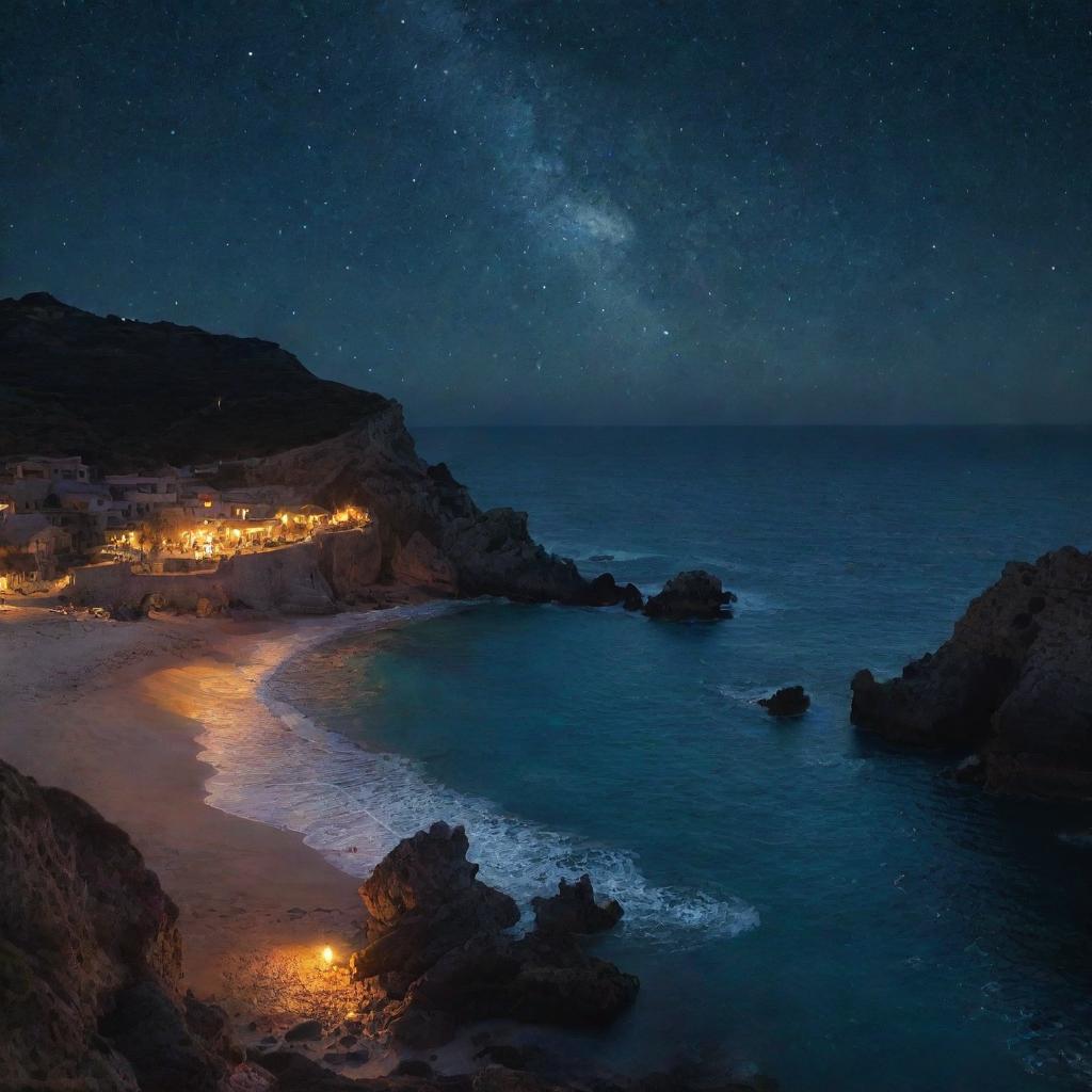 "Nuestro Mar de Fueguitos": A night landscape sparkling with stars and tiny, intensely glowing fires