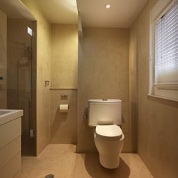 A compact and efficiently designed bathroom with toilet fitting within a 6.5x5.5 feet space.