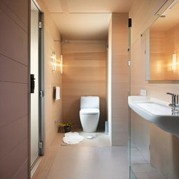 A compact and efficiently designed bathroom with toilet fitting within a 6.5x5.5 feet space.