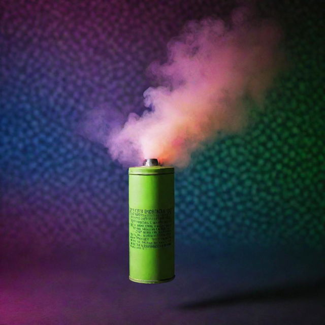 A tear gas canister in flight against an intriguing, fluorescent background showcasing a variety of mosaic patterns