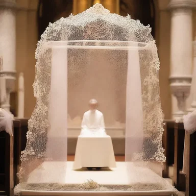 During the religious ceremony, a screen was placed in front of the altar, adorned with beautiful netting.