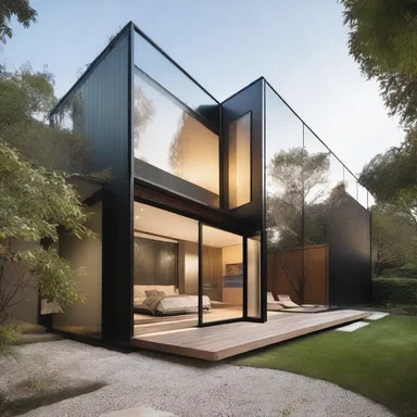 The modern house was designed with large glass screens that provided both privacy and shelter from the elements.