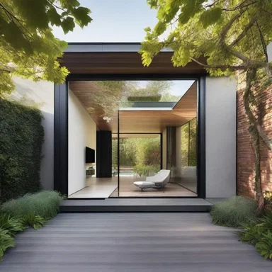 The modern house was designed with large glass screens that provided both privacy and shelter from the elements.