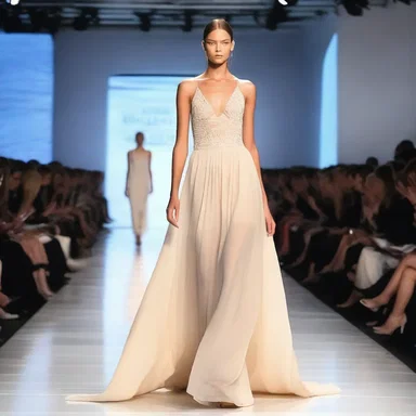 The model strutted down the runway, her dress flowing behind her like a beautifully designed screen.