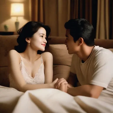 In the romantic movie, the couple sat side by side, holding hands, and watched the screen as they shared intimate moments.