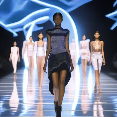 The fashion show featured futuristic-looking dresses adorned with LED screens, creating a visually stunning display on the runway.
