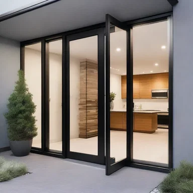 The modern house design incorporated a sleek screen door that added a contemporary touch to the entrance.