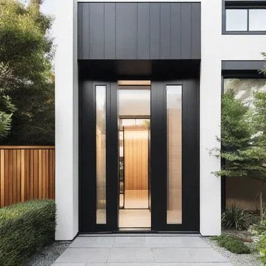 The modern house design incorporated a sleek screen door that added a contemporary touch to the entrance.