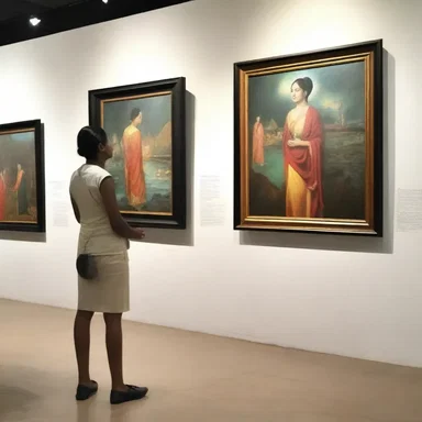 The paintings displayed on the screen at the art exhibition captivated the audience with their beauty.