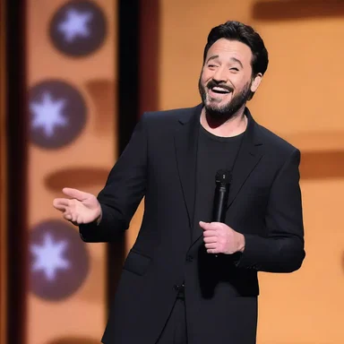 During the comedy show, the comedian shared a humorous screen to separate the punchline from the setup of his joke.