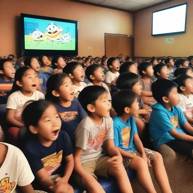 The children were delighted as their favorite animated movie screened on the big screen.