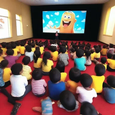 The children were delighted as their favorite animated movie screened on the big screen.