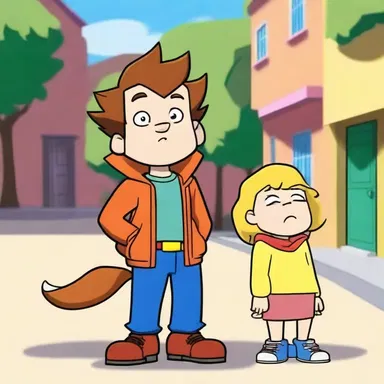 In the animated series, the main character often remonstrates with their mischievous sidekick to behave.