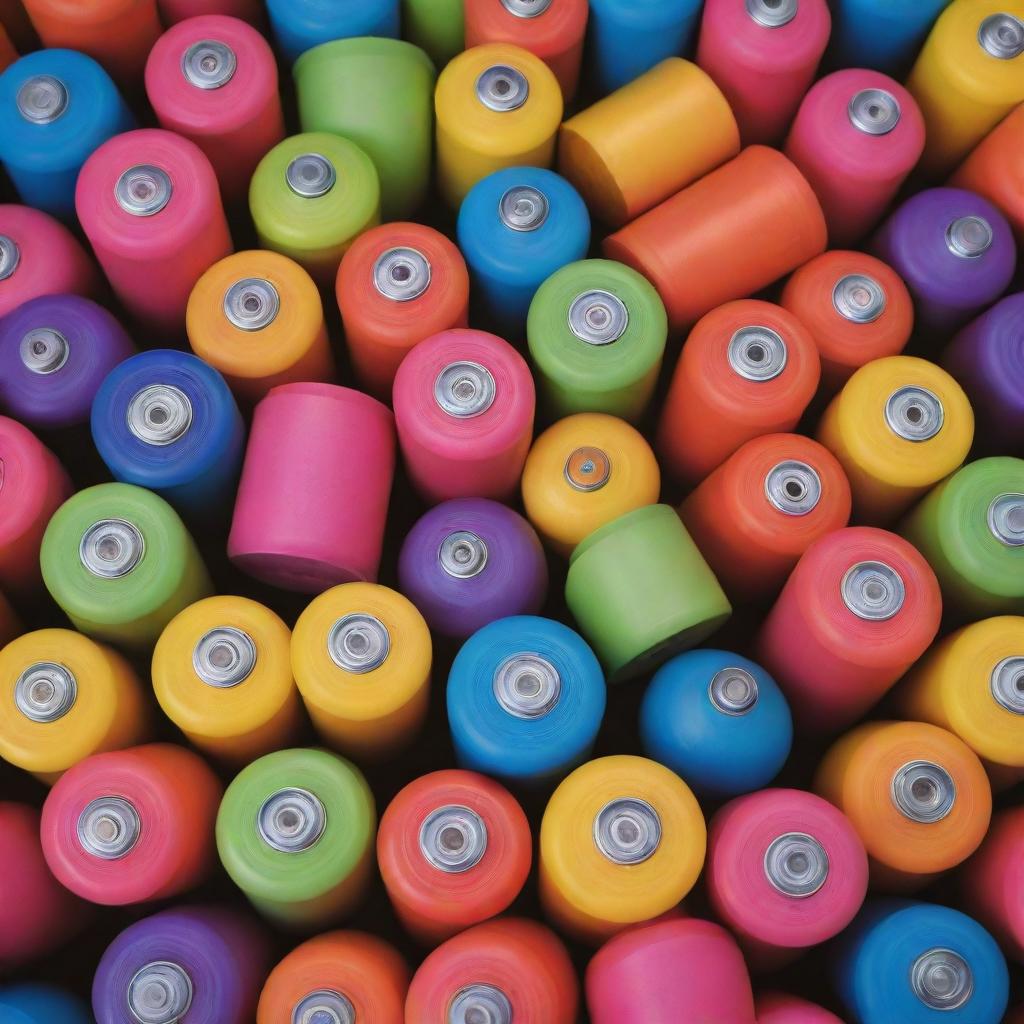 Numerous gas canisters scattered against a background exhibiting a rich blend of patterned, fluorescent hues