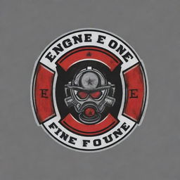 Design an eye-catching yet clean logo for 'Engine One'. Incorporate a fire fighter theme with elements of axe throwing, a target, a pool ball, and the brand's name. Use a color scheme of red, black, and grey.