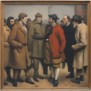 The artist's work reflected the theme of betrayal, depicting scenes of individuals labeled as traitors in various historical contexts.