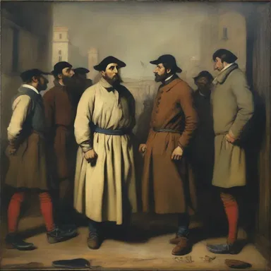The artist's work reflected the theme of betrayal, depicting scenes of individuals labeled as traitors in various historical contexts.