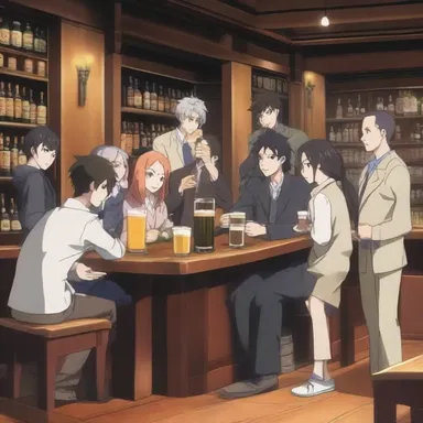 In the anime, the characters often gather at the local pub to enjoy a glass of porter.