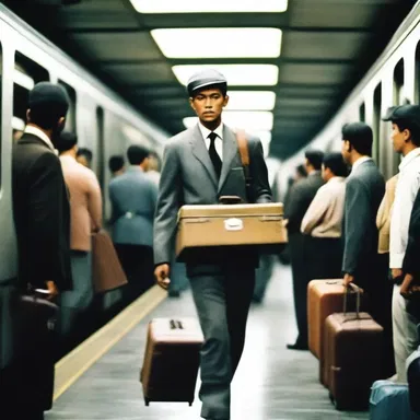 The film showed a scene of a porter carrying luggage for the passengers on the train.