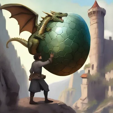 In the magical kingdom of Elaria, the young porter with extraordinary strength effortlessly carried the enormous dragon egg to the ancient wizard's tower.