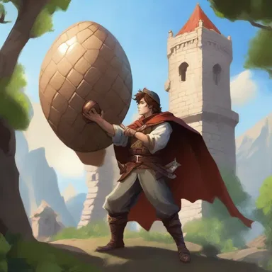 In the magical kingdom of Elaria, the young porter with extraordinary strength effortlessly carried the enormous dragon egg to the ancient wizard's tower.