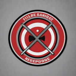 Design a clean yet eye-catching logo incorporating a first responder or fire fighter theme, elements of axe throwing, a target, and potentially a pool ball. Include the brand name within the design. Color palette should be red, black, and grey.