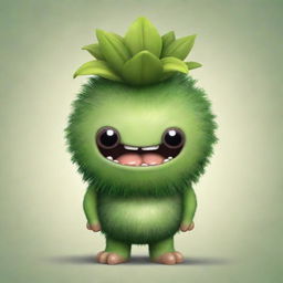 A cute, round Furcorn from My Singing Monsters game, with its lush green body and a budding flower atop its head, standing in a neutral background.