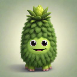 A cute, round Furcorn from My Singing Monsters game, with its lush green body and a budding flower atop its head, standing in a neutral background.