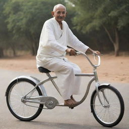 Mahatma Gandhi riding a futuristic bike