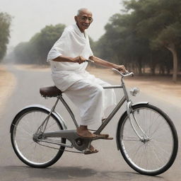 Mahatma Gandhi riding a futuristic bike