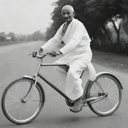 Mahatma Gandhi riding a futuristic bike