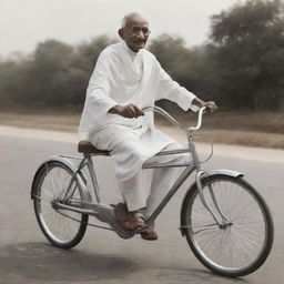 Mahatma Gandhi riding a futuristic bike