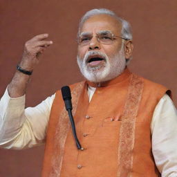 Narendra Modi portrayed as an Indian classical singer in traditional garb, holding a microphone and passionately singing.