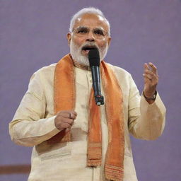 Narendra Modi portrayed as an Indian classical singer in traditional garb, holding a microphone and passionately singing.