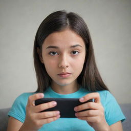 Animation of a girl engrossed in watching a video on her mobile phone, with focus on her anticipation and intrigue.