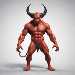 A mythical creature combining elements of a devil, cow, and human body. It has the head of a cow, a devil's horns and tail, with a muscular human body.