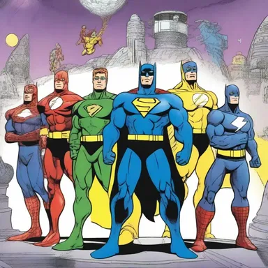 In the comic book series, the superheroes gather at the launchpad to prepare for their intergalactic mission.