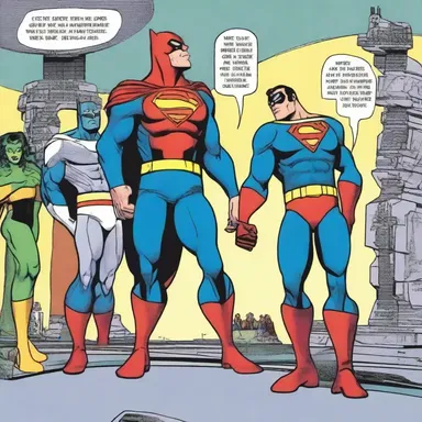 In the comic book series, the superheroes gather at the launchpad to prepare for their intergalactic mission.