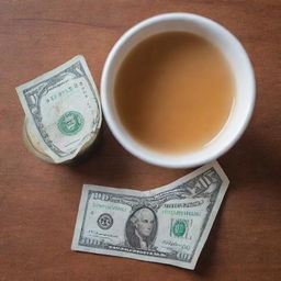 A rich and aromatic cup of chai tea beside a pristine hundred dollar bill